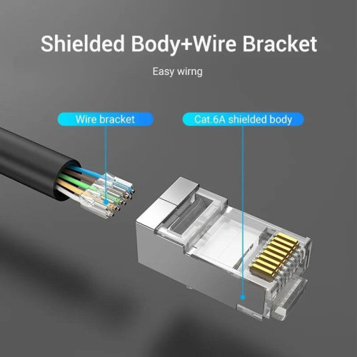 Коннектор Vention RJ45 (8p8c), FTP, cat. 6A, под витую пару, экранированный (50шт.) Коннектор Vention RJ45 (8p8c), FTP, cat. 6A, под витую пару, экранированный (50шт.)