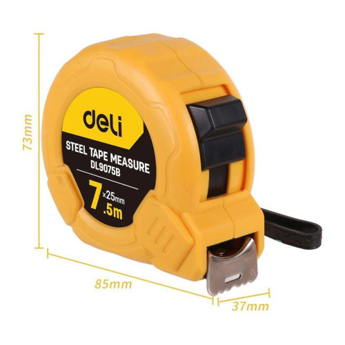 Рулетка Deli DL9075B 7,5м*25мм, метрическая, ударопрочный корпус