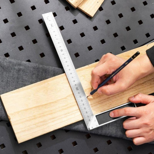 Угловая линейка стальная Deli DL302300 300мм, нержавеющая сталь + алюминиевое основание