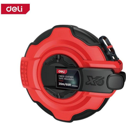 Мерная лента Deli DL9920Y  20м x 14,5мм, ударопрочный корпус с резиновыми вставками, полотно из стекловолокна и ПВХ, увеличенная скорость сматывания ленты