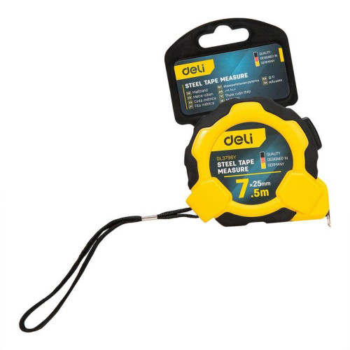 Рулетка Deli DL3798  7,5м*25мм, Автостоп, ударопрочный корпус, метрическая