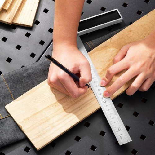 Угловая линейка стальная Deli DL302300 300мм, нержавеющая сталь + алюминиевое основание