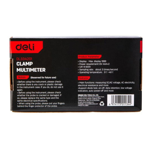Токоизмерительные клещи цифровые Deli DL334201