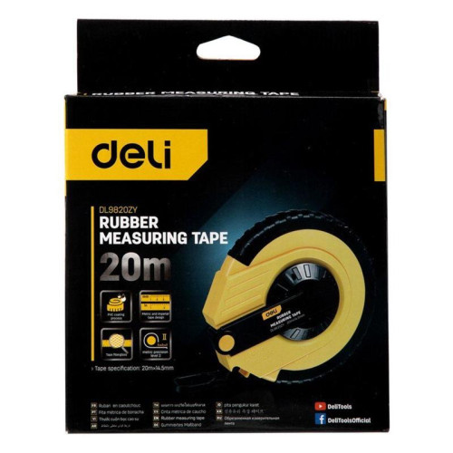 Мерная лента Deli DL9820ZY 20м x 14.5мм, ударопрочный корпус, полотно из стекловолокна и ПВХ