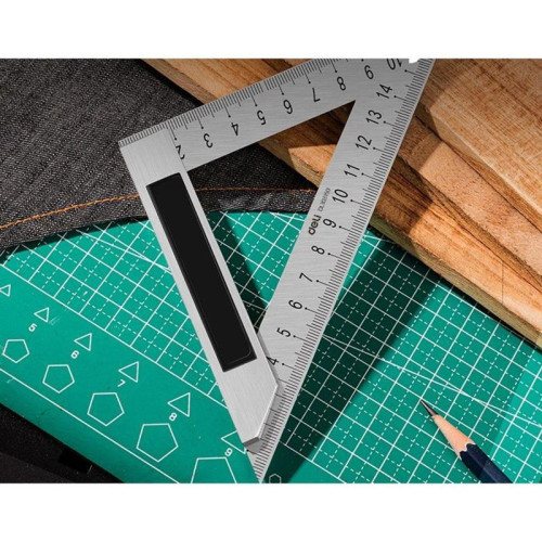 Треугольная линейка стальная Deli DL303150 150мм, нержавеющая сталь + алюминиевое основание