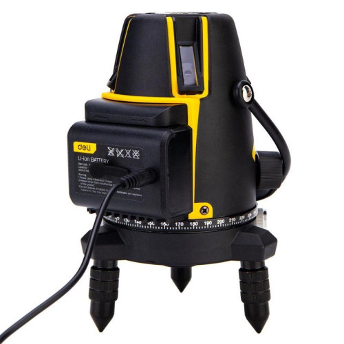 Лазерный уровень Deli DL332305 5 лучей(зеленый цвет), точность +/-1,5мм/7м, угол самовыравнивания 3°, 2АКБ 4 А*ч+ЗУ, время работы до 4 часов, кейс