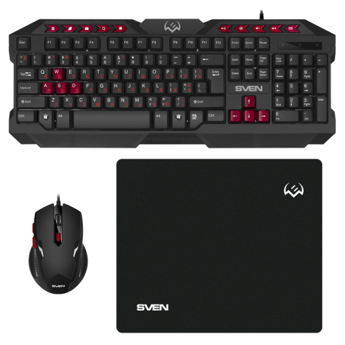 Игровой набор клавиатура+мышь+коврик SVEN GS-9200 (114 кл,, 8 смен. кл., 800-2400DPI, 5+1кл.)