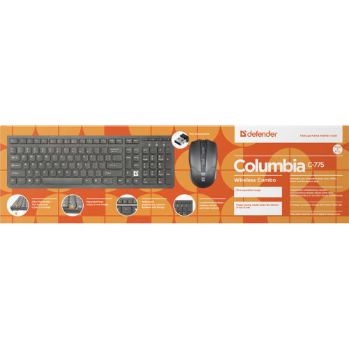Defender Беспроводной набор Columbia C-775 RU,черный,мультимедиа Defender Беспроводной набор Columbia C-775 RU,черный,мультимедиа