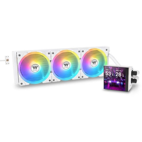 Система водяного охлаждения Thermaltake MAGFloe 420 Ultra Snow ARGB Soc-AM5/AM4/1200/1700/1851 белый 4-pin 34.5dB Al+Cu LCD Ret (CL-W452-PL14SW-A)