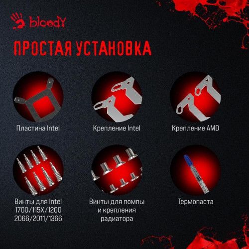 Система водяного охлаждения Bloody BD-LC240ARGB2 ARGB Soc-AM5/AM4/1200/1700/1851 белый 4-pin 22-35dB Al+Cu LCD 260W 1100gr Ret (BD-LC240ARGB2-WH)