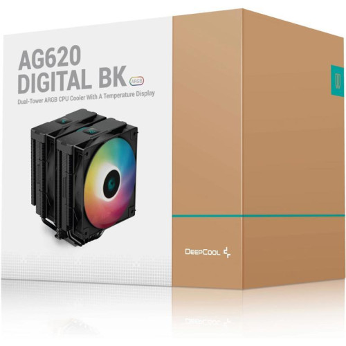 Кулер Deepcool AG620 Digital Bk ARGB Soc-AM5/AM4/1200/1700/1851 черный/белый 4-pin 29.4dB Al+Cu LCD 260W 1370gr Ret (R-AG620-BKADMN-G-2) [R-AG620-BKADMN-G-2]