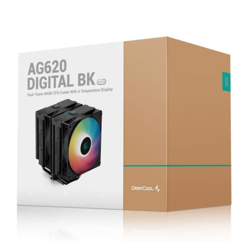 Кулер Deepcool AG620 Digital Bk ARGB Soc-AM5/AM4/1200/1700/1851 черный/белый 4-pin 29.4dB Al+Cu LCD 260W 1370gr Ret (R-AG620-BKADMN-G-2) [R-AG620-BKADMN-G-2]