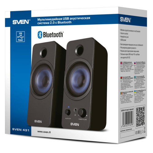 АС SVEN 431, чёрный, USB, акустическая система 2.0, мощность 2x3 Вт(RMS), Bluetooth АС SVEN 431, чёрный, USB, акустическая система 2.0, мощность 2x3 Вт(RMS), Bluetooth