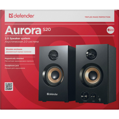 Defender Акустическая 2.0 система Aurora S20 20 Вт, деревянный корпус, 220В Defender Акустическая 2.0 система Aurora S20 20 Вт, деревянный корпус, 220В