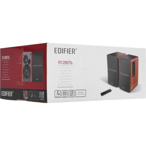 Акустическая система/ Колонки EDIFIER R1280Ts Коричневый 21Вт+21Вт. Частотная характеристика: 52Гц-20кГц. Входы: линейный 2 шт. В комплекте: пульт ДУ, колоночный кабель, кабель RCA-RCA, кабель 3.5мм-RCA