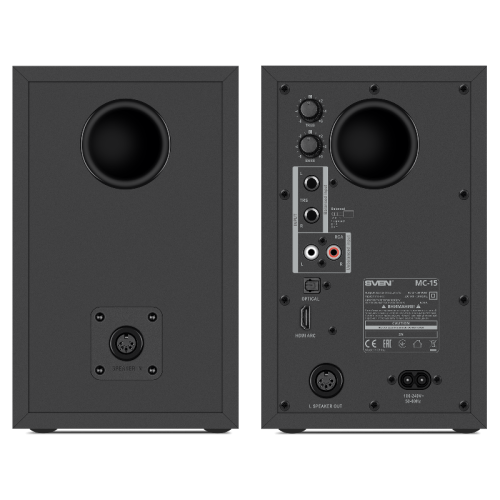 АС SVEN MC-15, черный, акустическая система 2.0  (60 Вт, Bluetooth, RCA, TRS, OPT, HDMI, AUX, вход наушников, пульт)