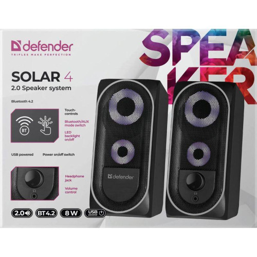 Defender Акустическая 2.0 система Solar 4 8Вт, BT/Light, питание от USB