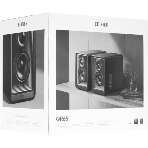 Акустическая система/ Колонки EDIFIER QR65 Чёрный 70 Вт. Bluetooth: 5.3. Функция воспроизведения аудио файлов с флеш-носителей отсутствует. В комплекте: подставки под колонки*2, зарядный кабель, колоночный кабель, USB-A - USB-A аудио кабель, 3,5 мм-RCA ка