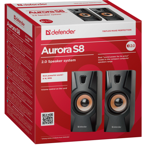 Defender Акустическая 2.0 система Aurora S8 черный, 8 Вт, питание от USB Defender Акустическая 2.0 система Aurora S8 черный, 8 Вт, питание от USB