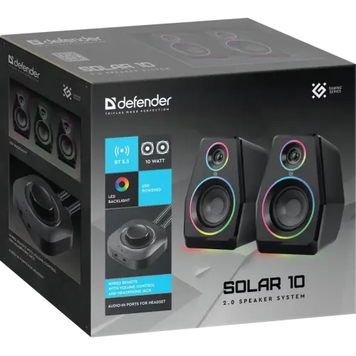 Defender Акустическая 2.0 система Solar 10 10Вт, BT/Light питание от USB