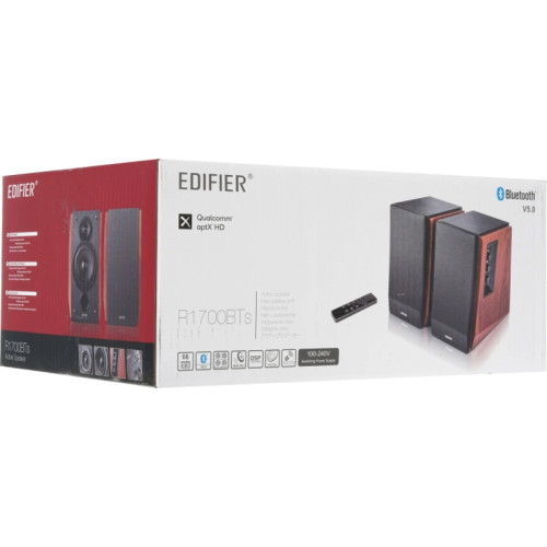 Акустическая система/ Колонки EDIFIER R1700BTs Коричневый 66 Вт. Частотная характеристика: 60 Гц-20кГц. Bluetooth 5.1. Интерфейсы: Bluetooth, RCA*2, выход на сабвуфер. В комплекте: пульт ДУ, кабель 3.5мм-RCA, кабель RCA-RCA, колоночный кабель