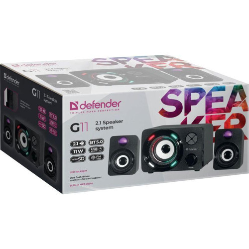 Defender Акустическая 2.1 система G11 11Вт, Light/BT/FM/TF/USB/AUX