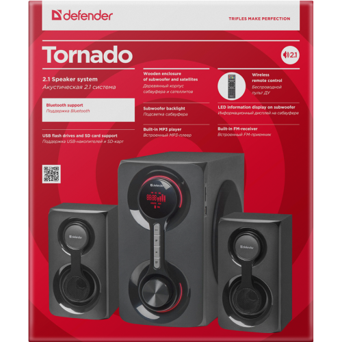 Defender Акустическая 2.1 система Tornado 60Вт, Bluetooth, FM/MP3/SD/USB