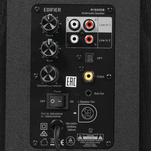 Акустическая система/ Колонки EDIFIER R1855DB Чёрный матовый 70 Вт. Частотный диапазон: 60Гц-20кГц. Bluetooth 5.1. В комплекте: пульт ДУ, кабель 3.5.мм-RCA, кабель RCA-RCA, оптический аудио кабель, колоночный кабель
