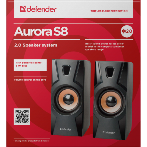 Defender Акустическая 2.0 система Aurora S8 черный, 8 Вт, питание от USB Defender Акустическая 2.0 система Aurora S8 черный, 8 Вт, питание от USB
