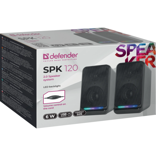 Defender Акустическая 2.0 система SPK 120 6 Вт, подсветка,питание от USB Defender Акустическая 2.0 система SPK 120 6 Вт, подсветка,питание от USB