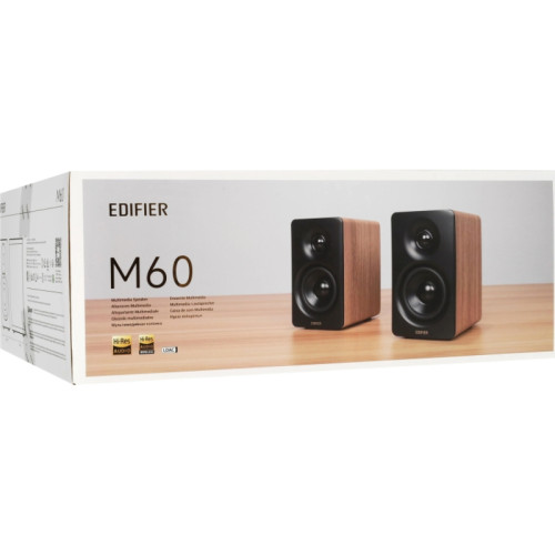 Акустическая система/ Колонки EDIFIER M60 Дуб 66 Вт. Bluetooth: 5.3. Функция воспроизведения аудио файлов с флеш-носителей отсутствует. В комплекте: подставки под колонки*2, зарядный кабель, колоночный кабель, USB-C - USB-C аудио кабель, 3,5 мм-RCA