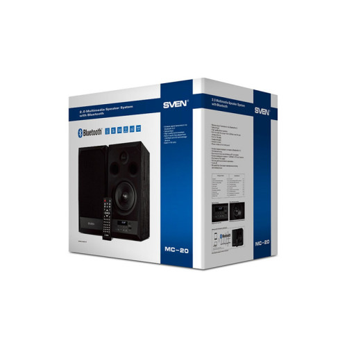 SVEN MC-20, чёрный, акустическая система 2.0, мощность 2x45Вт (RMS), FM-тюнер, USB/microSD, дисплей, пульт ДУ, Bluetooth, Optical SVEN MC-20, чёрный, акустическая система 2.0, мощность 2x45Вт (RMS), FM-тюнер, USB/microSD, дисплей, пульт ДУ, Bluetooth, Optical