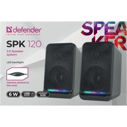 Defender Акустическая 2.0 система SPK 120 6 Вт, подсветка,питание от USB Defender Акустическая 2.0 система SPK 120 6 Вт, подсветка,питание от USB