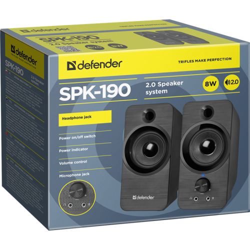 Defender Акустическая 2.0 система SPK-190 черный, 8 Вт, питание от USB Defender Акустическая 2.0 система SPK-190 черный, 8 Вт, питание от USB