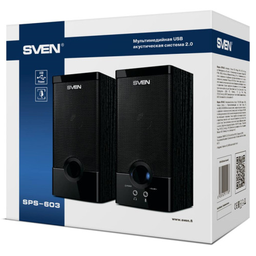SVEN SPS-603, чёрный, акустическая система 2.0, USB, мощность 2x3 Вт(RMS) SVEN SPS-603, чёрный, акустическая система 2.0, USB, мощность 2x3 Вт(RMS)