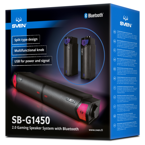 Саундбар мини SVEN SB-G1450, черный (10 Вт, питание USB, Bluetooth, подсветка)