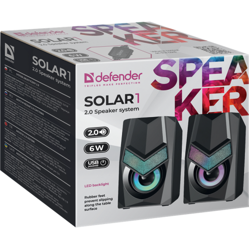 Defender Акустическая 2.0 система Solar 1 6Вт, подсветка, питание от USB