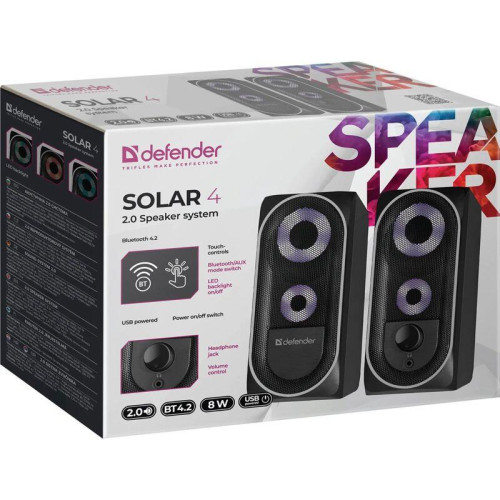 Defender Акустическая 2.0 система Solar 4 8Вт, BT/Light, питание от USB