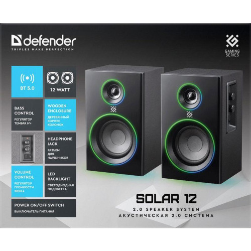 Defender Акустическая 2.0 система Solar 12 12 Вт, подсветка, BT, 230В