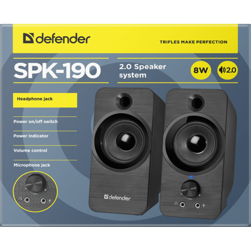Defender Акустическая 2.0 система SPK-190 черный, 8 Вт, питание от USB Defender Акустическая 2.0 система SPK-190 черный, 8 Вт, питание от USB