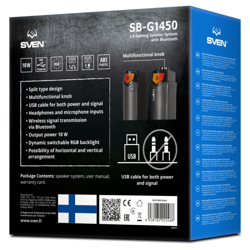 Саундбар мини SVEN SB-G1450, черный (10 Вт, питание USB, Bluetooth, подсветка)