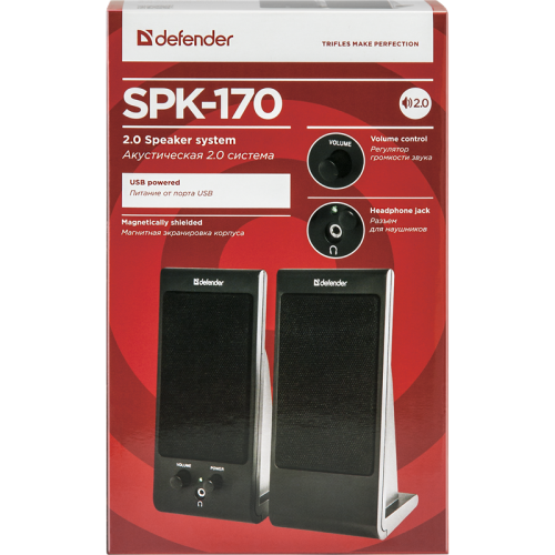 Defender Акустическая 2.0 система SPK-170 черный, 4 Вт, питание от USB Defender Акустическая 2.0 система SPK-170 черный, 4 Вт, питание от USB