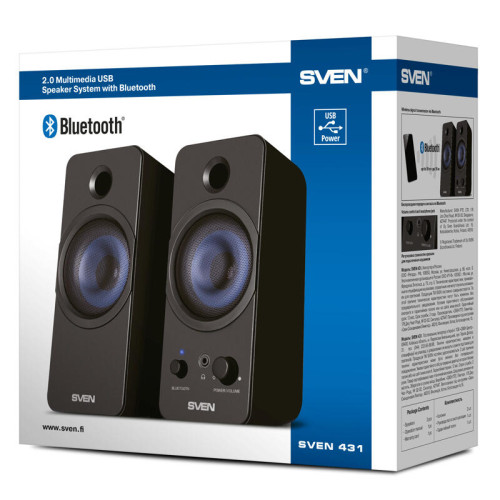 АС SVEN 431, чёрный, USB, акустическая система 2.0, мощность 2x3 Вт(RMS), Bluetooth АС SVEN 431, чёрный, USB, акустическая система 2.0, мощность 2x3 Вт(RMS), Bluetooth