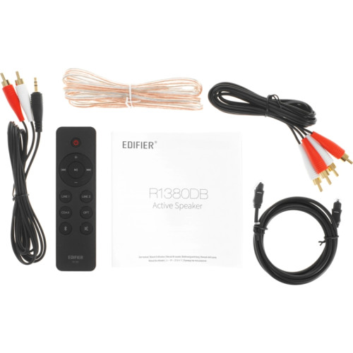 Акустическая система/ Колонки EDIFIER R1380DB Чёрный 21Вт+21Вт. Частотная характеристика: 55 Гц-20кГц. Входы: оптический, коаксиальный, линейный, Bluetooth. В комплекте: пульт ДУ, колночный кабель, кабель RCA-RCA, кабель 3.5мм-RCA, волоконно-оптический вх