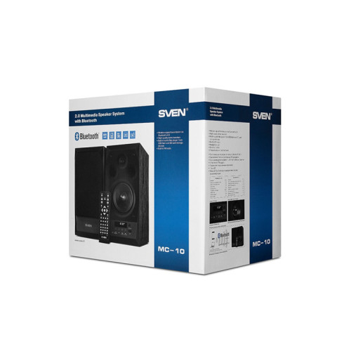 SVEN MC-10, чёрный, акустическая система 2.0, мощность 2x25Вт (RMS), FM-тюнер, USB/microSD, дисплей, пульт ДУ, Bluetooth SVEN MC-10, чёрный, акустическая система 2.0, мощность 2x25Вт (RMS), FM-тюнер, USB/microSD, дисплей, пульт ДУ, Bluetooth