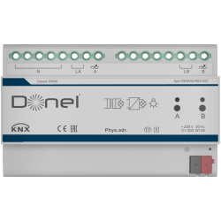 Donel KNX SCR диммер 2-канальный, Установка на DIN-рейку, макс. нагрузка 300 Вт, управление фазой, диммирование SCR, Cерия DKNX