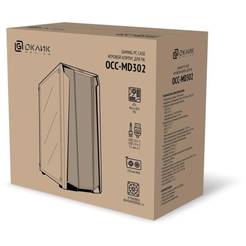 Корпус Oklick OCC-MD302 черный ATX 6x120mm 2xUSB2.0 1xUSB3.0 audio bott PSU [OCC-MD302]