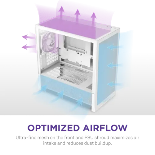 Корпус без блока питания/ Case NZXT H3 Flow (2025), Midi-Tower, TG, 1x120mm, 1xUSB-A 3.2 + 1xUSB-C 3.2, mATX, mITX White