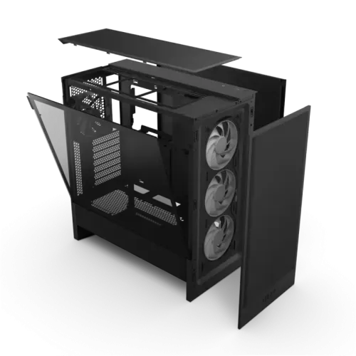Корпус без блока питания/ Case NZXT H5 Flow RGB, Midi-Tower, TG, 3x120mm RGB + 1x120mm, 1xUSB-A 3.2 + 1xUSB-C 3.2, E-ATX, ATX, mATX, mITX Black