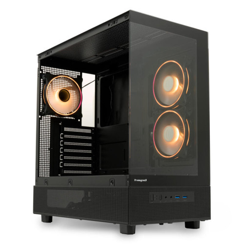 Корпус без блока питания/ HSPD F710, Panoramic Mid Tower, Black, TG, 0.5 SPCC, 3x120mm ARGB E-ATX, ATX, mATX, mITX 185/395/270mm 2x2.5
